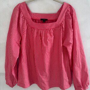 J. Crew - Women's Red Striped Square Neck Seersucker Top - Size Medium